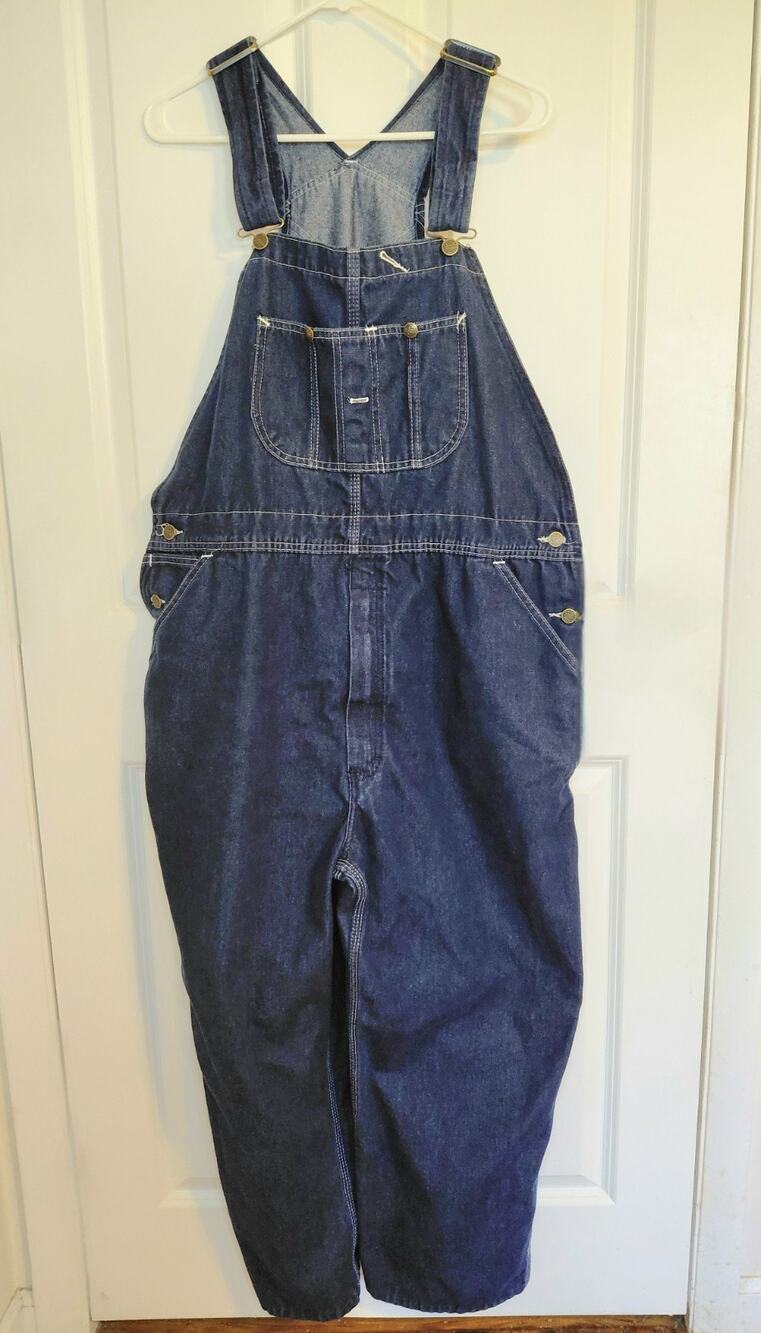 VTG 70s Sears Roebucks Denim Bib Overalls Steer Head Logo USA Made 38×25 Utility